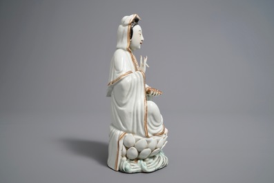 A Chinese model of Guanyin on lotus throne, Republic, 20th C.