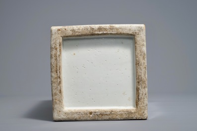 A square Chinese qianjiang cai landscape vase, Wang Youtang, early 20th C.