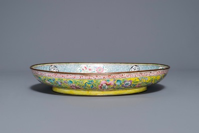 A fine Chinese Canton enamel 'Europeans' dish, Qianlong