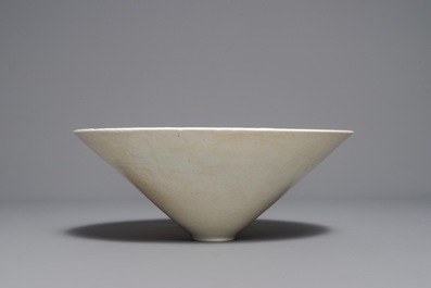 A fine Chinese qingbai conical bowl with incised floral design, Song