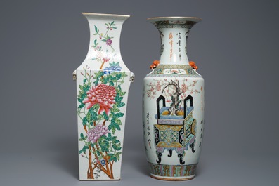 Deux grands vases en porcelaine de Chine famille rose, 19/20&egrave;me