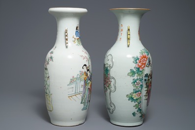 Two Chinese famille rose two-sided design vases, 19/20th C.