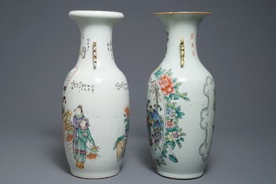 Deux vases en porcelaine de Chine famille rose aux double d&eacute;cors, 19/20&egrave;me