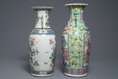 Two Chinese famille rose vases with figures in landscapes, 19th C.