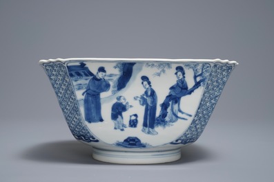 A square Chinese blue and white bowl, Chenghua mark, Kangxi