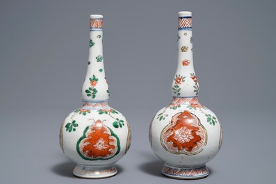 A pair of Chinese famille verte rosewater sprinklers, Kangxi