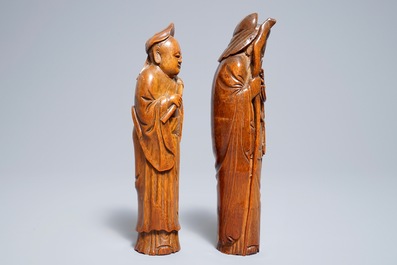 Two Chinese carved bamboo figures, 19th C.