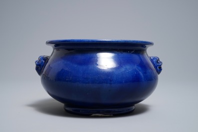 A Chinese monochrome 'sacrificial blue' incense burner, Kangxi/Qianlong