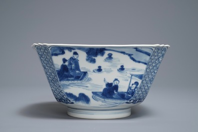 A square Chinese blue and white bowl, Chenghua mark, Kangxi