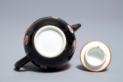 A small Chinese famille rose black ground teapot and cover, Yongzheng/Qianlong