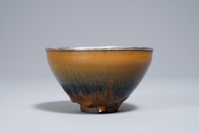 A Chinese silver-mounted Jian 'hare's fur' bowl, Song