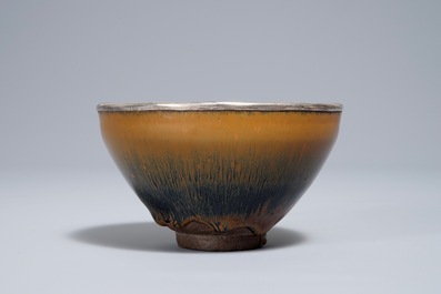 A Chinese silver-mounted Jian 'hare's fur' bowl, Song