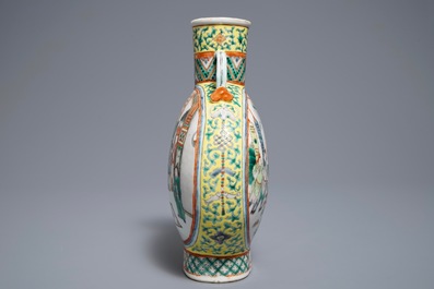 A Chinese famille verte moonflask, Xuande mark, 19th C.