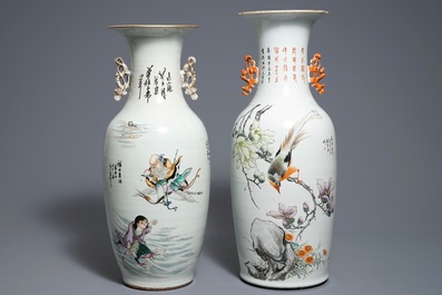 Two Chinese famille rose double design vases, 19/20th C.