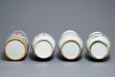 Quatre vases en porcelaine de Chine famille rose, 19/20&egrave;me