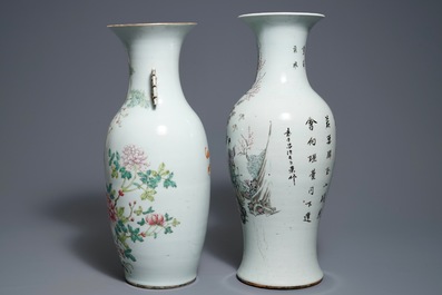 Two Chinese famille rose and qianjiang cai vases, 19/20th C.