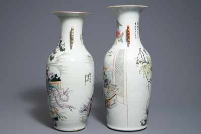 Deux vases en porcelaine de Chine famille rose aux double d&eacute;cors, 19/20&egrave;me