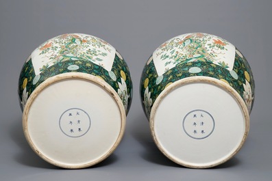 A pair of large Chinese famille noire vases and covers, 19/20th C.