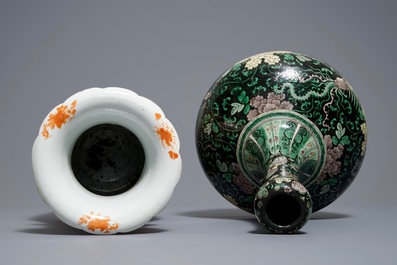 Two Chinese famille noire and iron red vases, 19th C.