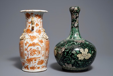 Two Chinese famille noire and iron red vases, 19th C.