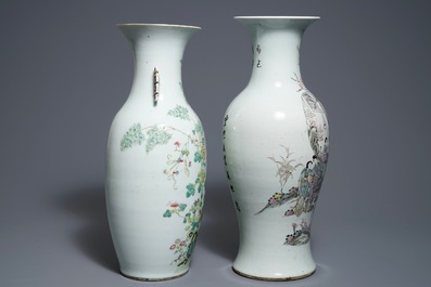 Two Chinese famille rose and qianjiang cai vases, 19/20th C.