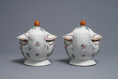 A pair of Chinese neoclassical famille rose tureens on stands, Qianlong