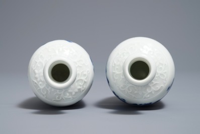 A pair of Chinese blue and white landscape vases, Qianlong mark, Republic, 20th C.