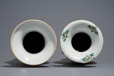 Deux vases en porcelaine de Chine famille rose, 19&egrave;me