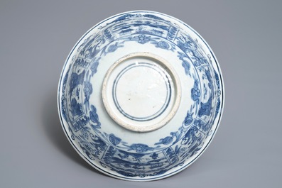 A Chinese blue and white figurative panel bowl, Wanli