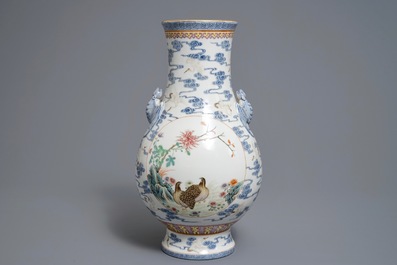 A Chinese famille rose hu vase, Qianlong mark, 20th C.