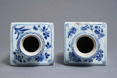 A pair of Chinese blue and white 'Long Eliza' square tea caddies, Yu mark, Kangxi