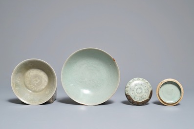 Een collectie diverse Koreaanse celadon-geglazuurde stukken, Goryeo en later