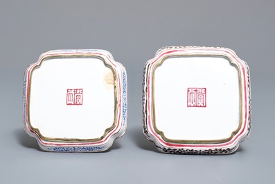 Quatre soucoupes et trois tasses en &eacute;maux de Canton, Qianlong