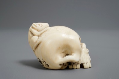 Un netsuke en forme de cr&acirc;ne en ivoire sculpt&eacute;, Japon, Meiji/Showa, 19/20&egrave;me