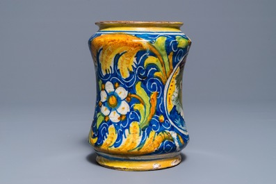 An Italian maiolica drug jar of 'albarello' type, Venice, 2nd half 16th C.