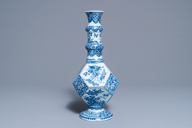 A Dutch Delft blue and white facetted bottle vase, last quarter 17th C.