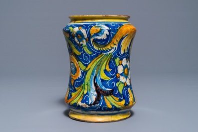 An Italian maiolica drug jar of 'albarello' type, Venice, 2nd half 16th C.