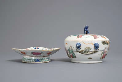 Un bol couvert et un bol sur piedouche en porcelaine de Chine famille rose, 19&egrave;me