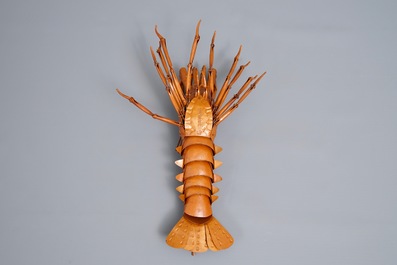 A Japanese copper 'jizai' okimono lobster, signed Myochin, Showa, 20th C.