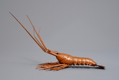 A Japanese copper 'jizai' okimono lobster, signed Myochin, Showa, 20th C.