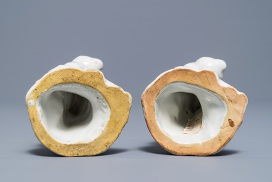 A pair of white-glazed salts in the shape of Chinamen, prob. Brussels, 18th C.