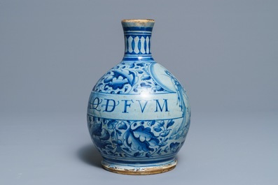 An Italian maiolica pharmacy bottle with Saint Margaret of Antioch, dated 1578