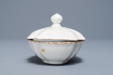 A white-glazed spice box and cover, Brussels, 18th C.