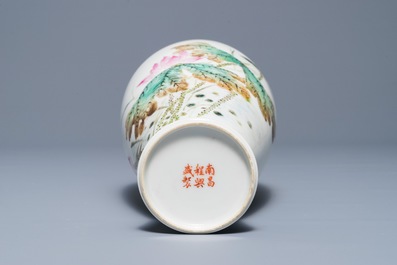 A Chinese famille rose vase with a bird among flowers, Jingdezhen mark, 20th C.