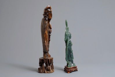 Deux grandes figures en jade et pierre de savon sculpt&eacute;e, Chine, 19/20&egrave;me