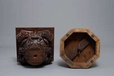 A pair of carved oak twisted pillars with Corinthian capitals, 18th C.