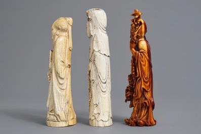 Drie Chinese ivoren figuren van onsterfelijken, ca. 1900