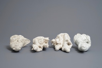 Four Chinese blanc de Chine figures and groups, 19/20th C.