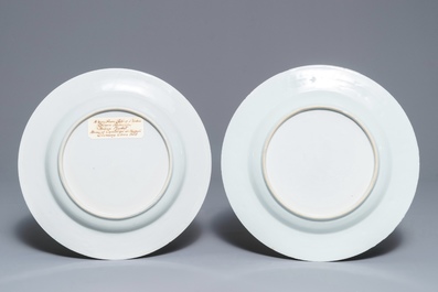 A pair of Chinese Italian market famille rose armorial dishes, arms of Cantelmi, Qianlong