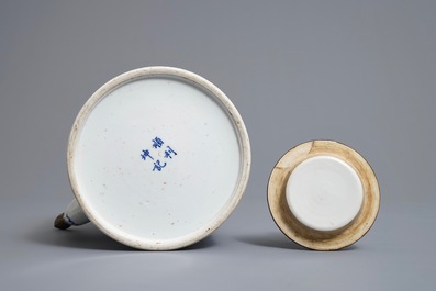 A Chinese blue and white Bencharong style teapot for the Thai market, 19th C.